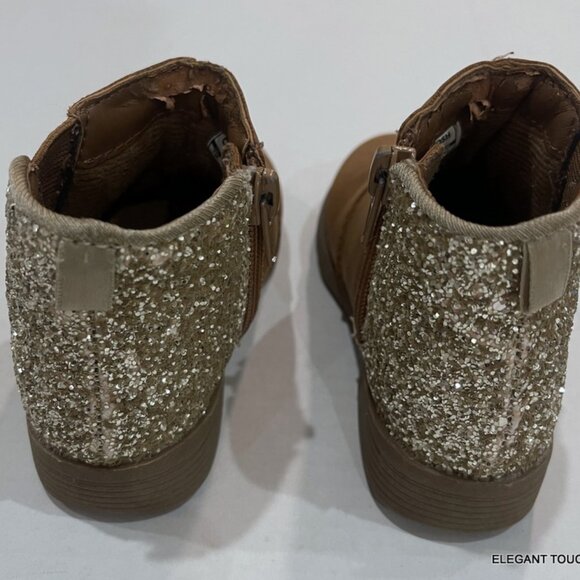 OshKosh B’ Gosh Girls Boots Size 7 Brown Faux Suede Ankle Booties Glitter Heel - Picture 3 of 5
